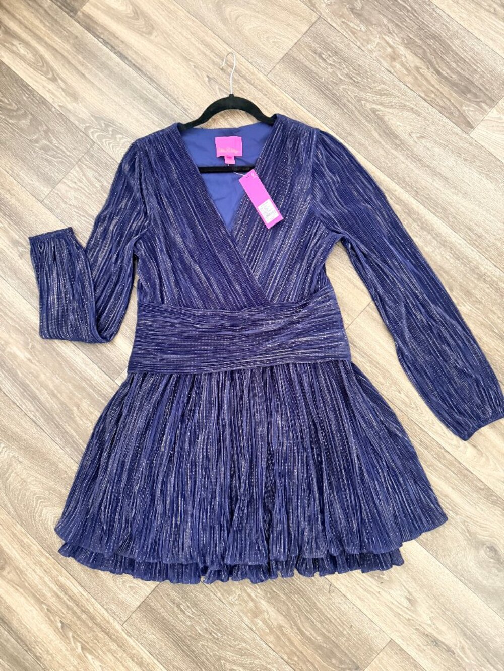 Lilly Pulitzer Mini Dress/Long sleeves - Navy Blue/Gold Silk  - Size 10